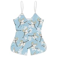 Crane Pattern Funny Slip Jumpsuits One Piece Romper for Women Sleeveless with Adjustable Strap Sexy Shorts