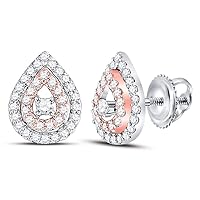 The Diamond Deal 10kt Two-tone Gold Womens Round Diamond Teardrop Earrings 1/3 Cttw