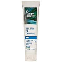 Desert Essence Tea Tree Oil & Mint Toothpaste, Peppermint, 6.25 oz - Fluoride Free, Gluten Free, Vegan, Non-GMO - Oral Care with Baking Soda for Deep Cleaning, Healthy Teeth & Gums, Fresh Breath