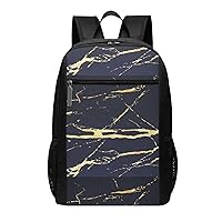 Marble Print Simple Sports Backpack, Unisex Lightweight Casual Backpack, 17 Inches