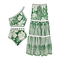 Women One Piece Swimsuit with Beach Cover Up Wrap Skirt Floral Print Bikini Set Tummy Control 2 Piece Bathing Suit 2024