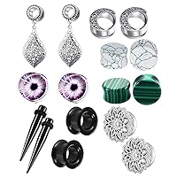 TIANCI FBYJS 8 Pairs Stainless Steel Ear Tunnels and Plugs Dangle Earrings Gauges For Women Double Flare Piercing Stretchers kit 2G-00G-5/8''
