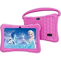 Kids Tablet, 7 inch Android Tablet for Kids, 2GB RAM 32GB ROM 128GB Expand, Toddler Tablet with Shockproof Case, Bluetooth, FM, WiFi, Parental Control, Dual Camera, Games (Pink)