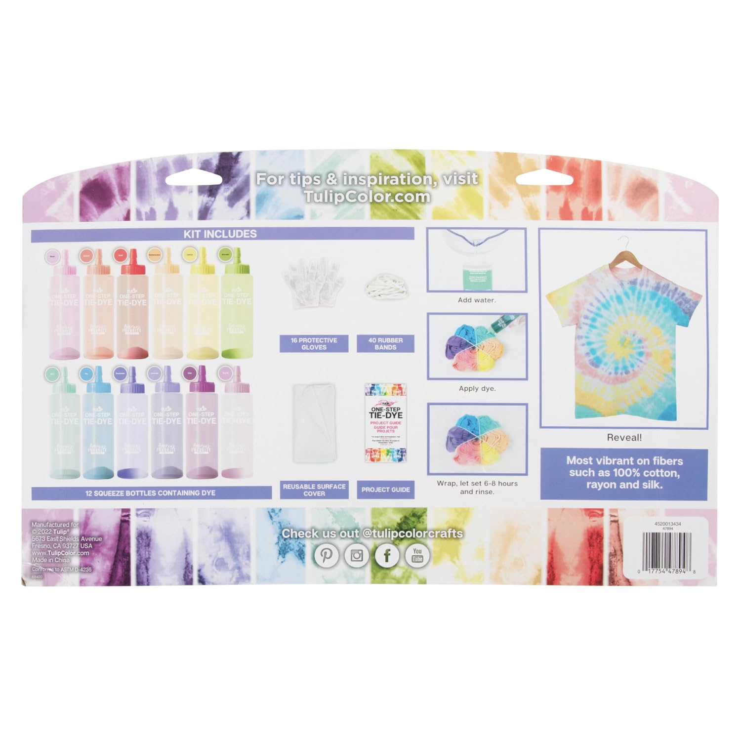 Tulip One-Step Tie-Dye Pastel Party Kit, Easy Group Activity, Permanent Designs, 12 Colors