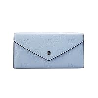 Michael Kors Jet Set Travel Large Logo Embossed Leather Envelope Wallet (Pale Blue)