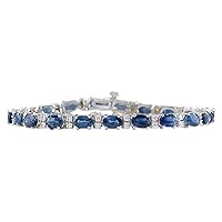 12.8 Carat Natural Blue Sapphire and Diamond (F-G Color, VS1-VS2 Clarity) 14K White Gold Tennis Bracelet for Women Exclusively Handcrafted in USA