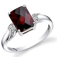 PEORA Garnet with Diamond Elegant Solitaire Ring for Women 14K White Gold, Genuine Gemstone Birthstone, 2.75 Carats Radiant Cut 9x7mm