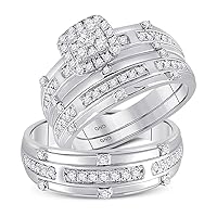 The Diamond Deal 14kt White Gold His Hers Round Diamond Halo Matching Wedding Set 3/4 Cttw