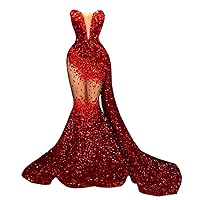 Shiny Crystals Sequined Mermaid Prom Evening Party Dress Shower Gala Pageant Celebrity Gown