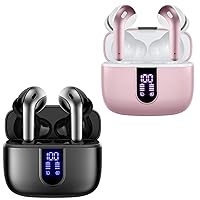 TAGRY 2 Sets X08 Pink and Black Bluetooth Headphones True Wireless Earbuds 60H Playback Ear Buds with Wireless Charging Case in-Ear Earbuds with Mic