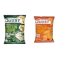 Quest Nutrition Protein Chips, Sour Cream & Onion, High Protein, Low Carb, Pack of 12 & Tortilla Style Protein Chips, Low Carb, Nacho Cheese 1.1 Ounce (Pack of 12)