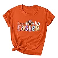 Happy Easter T-Shirt for Women Jesus Cross Print Faith Shirts Letter Printed Graphic Tee Short Sleeve Crewneck Tops