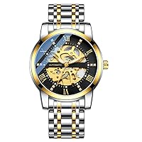 Fashion Casual Skeleton Mechanical Watch Watch for Men Stainless Steel Band Luminous Hands