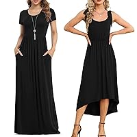 VIISHOW Women's Short Sleeve Maxi Dress+Women's Sleeveles Midi Dress(Black, XX-Large)
