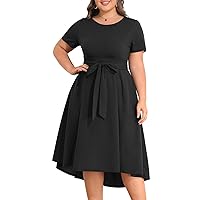 Holipick Women's Plus Size High Low Dress Wedding Guest Semi Formal Short Sleeves Long Cocktail Dresses with Pockets
