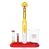 Beurer TB10 Kids Electric Toothbrush Kit - Fun Theo The Tiger Cap with 2 Extra-Soft Brush Heads to Help Remove Plaque, 2 Minute Timer, and Rinse Cup, BPA-Free, Safe for Ages 3+