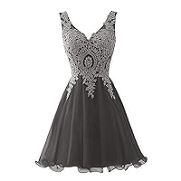 VeraQueen Women's Short Tulle Beaded Homecoming Dress A Line Sleveless Ball Gown