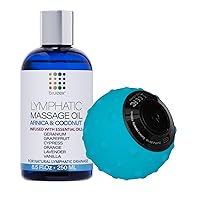 Arnica Coconut Lymphatic Drainage Massage Oil & FibroViber Vibrating Body Massage Ball Bundle, for Fibrosis Treatment, Manual Lymph Drainage & Post Surgery Recovery
