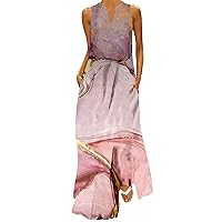 Sleeveless Dresses for Women 2023 Maxi Dress Casual Elegant Sexy Floral Loose Dress Split Beach Style with Pockets