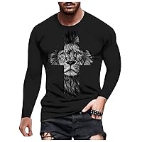 Mens Long Sleeve Workout T-Shirts Fashion Cross Printed Graphic Tee Slim Fit Christian Athletic Muscle Faith Tops