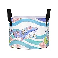 Whales Pink Flowers Grow Bags 5 Gallon Fabric Pots with Handles Heavy Duty Pots for Plants Aeration Fabric Pots Nonwoven Plant Grow Bag for Fruits Flowers Garden Potato Tomato