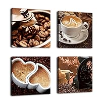 Kitchen Canvas Wall Art Coffee Bean Coffee Cup Coffee Grinder Canvas Pictures Large Modern Artwork Prints for Dining Room Home Decorations 12