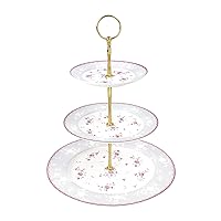 fanquare Pink Rose 3 Tier Porcelain Cupcake Stand, Floral Round Fruit Display Stand, Dessert Tower Tray for Wedding, Birthday and Tea Party