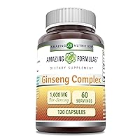 Amazing Formulas Ginseng Complex 1000mg of 4:1 Korean Ginseng Extract, 120 Capsules Supplement | Non-GMO | Gluten Free | Made in USA