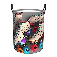 Retro Roller Skates Colorful Print Laundry Basket for Bathroom Laundry Hamper with Handles Collapsible Circular Hamper Waterproof Dirty Clothes Hamper Organizer Basket