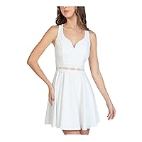 B Darlin Womens White Lace Zippered Sleeveless Sweetheart Neckline Mini Evening Fit + Flare Dress Juniors 5