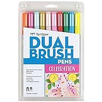 Tombow 56215 Dual Brush Pen Art Markers, Celebration, 10-Pack. Blendable, Brush and Fine Tip Markers
