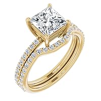 3 CT Princess Colorless Moissanite Engagement Ring, Wedding Bridal Ring Set, Eternity Solid 10K Yellow Gold Diamond Solitaire 4-Prong Anniversary Promise Gifts for Her