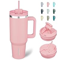BJPKPK Insulated Tumblers With Handle And Straw 40 oz Stainless Steel Tumbler Cups With Lid,Light Pink