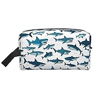Shark Pattern With Various Gestures Printed Cosmetic Storage Bag, Women'S Travel Accessory Storage Cosmetic Bag