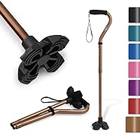 KINGGEAR F1 Walking Cane for Women & Men, Lightweight & Sturdy Offset Walking Stick, Large Quad Base Walking Cane with Autonomous Standing for Seniors and People with Leg Injuries