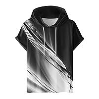Men's Short Sleeve Hoodies Casual Hooded T-Shirt Workout Gym Sweatshirt for Men Fashion Print Tees Muscle Fit Tops