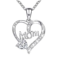 ORICU Love Heart Pendant Necklaces for Women，Mothers Day Jewelry Gifts for Mom Grandma Wife from Daughter Son，Best Gifts for Mother's Day，I Love You Mom（With gift box）