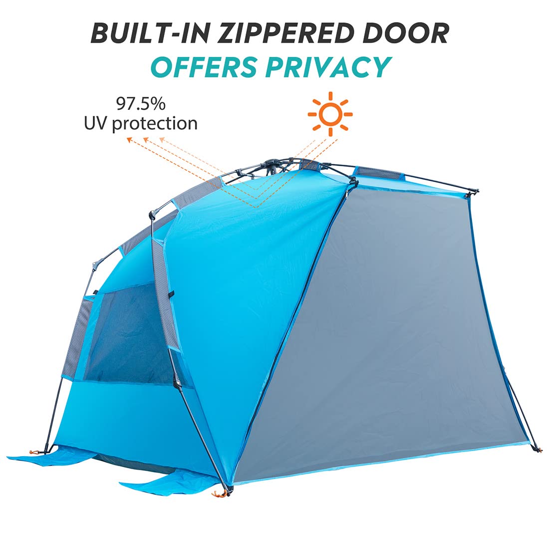 OutdoorMaster Pop Up Beach Tent for 4 Person - Easy Setup and Portable Beach Shade Sun Shelter Canopy with UPF 50+ UV Protection Removable Skylight Family Size - Blue