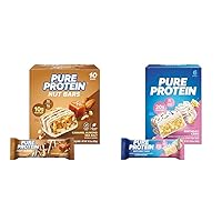 Pure Protein Nut Bars 10 Pack Caramel Almond Sea Salt 1.65 oz & Protein Bars Birthday Cake 6 Pack 1.76 oz