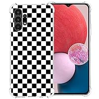 Phone Case for Samsung Galaxy A13 4G, Black White Grid Plaid Regular Lattice Checkered Checkerboard Cute Shockproof Protective Soft Clear Cover Shell