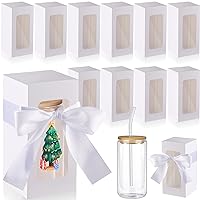 Fulmoon 12 Sets Sublimation Glass Gift Boxes Christmas Thank You Glass Cup Boxes with Ribbon Gift Wrap Boxes for Thanksgiving Christmas Shipping Blanks Sublimation Gift Wrapping (White,Stylish)
