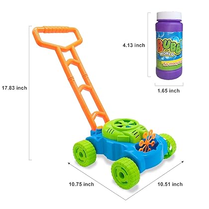 Lydaz Bubble Lawn Mower for Toddlers, Kids Bubble Blower Machine, Summer Outdoor Push Backyard Gardening Toys, Birthday Gifts Halloween Party Favors Games Toys for Preschool Baby Boys Girls