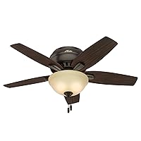 Hunter Fan Company, 51081, 42 inch Newsome Premier Bronze Low Profile Ceiling Fan with LED Light Kit and Pull Chain