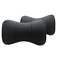 2 Pcs Leather Car Headrest Pillow Neck Rest Pillow Seat Cushion Covers Pillow (Black)