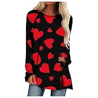 Valentine's Day Tunics for Women to Wear with Leggings Long Sleeve Flowy Shirts Love Heart Printed Tops Plus Size Top