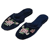 Embroidered Floral Beaded Sequin Chinese Classic Women's Velvet Slippers in Blue Red Black Colors New