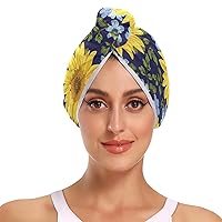 Sunflowers Navy Microfiber Hair Towel for Women Anti Frizz Super Absorbent Quick Drying Hair Towel Wrap for Curly Hair Women Long Thick Hair Kids