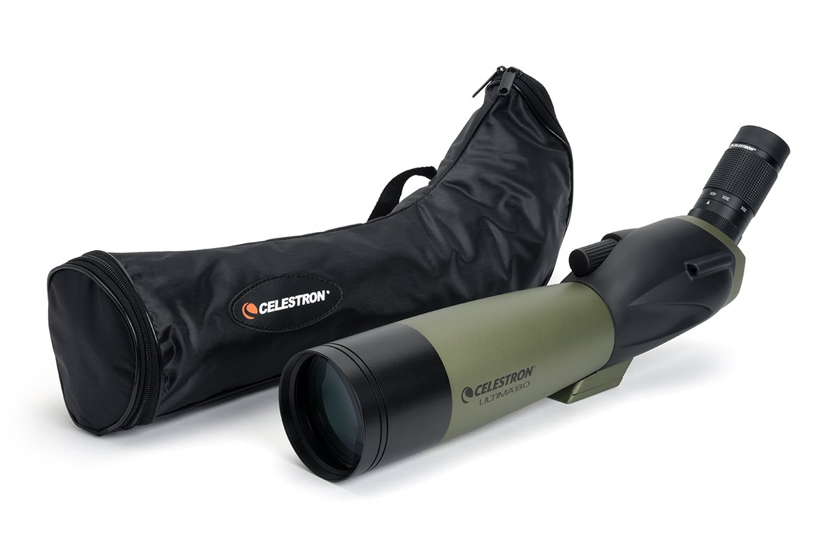 Celestron – Ultima 80 Angled Spotting Scope – 20-60x Zoom Eyepiece – Multi-coated Optics for Bird Watching, Wildlife, Scenery and Hunting – Waterproof and Fogproof – Includes Soft Carrying Case