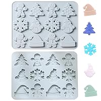 2 Pieces Christmas Series Chocolate Molds Non-stick Silicone Baking Mold for Candy, Jelly, Gummy, Ice Tray, Soap, Cupcake Decoration - Blue (Christmas Tree, Snowflakes, Snowman, Hats)