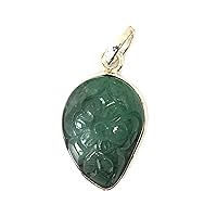 TGSC Handmade Carving Emerald Gemstone In 925 Sterling Silver Pendant, Beautiful Stylish May Birthstone Pendant For Everyday Wearable Purpose